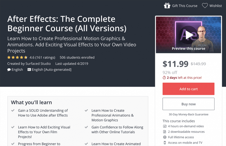 after effects course fees